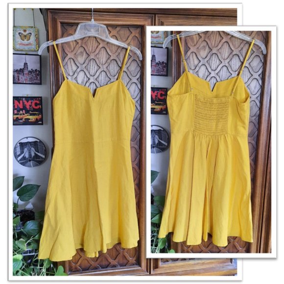 Express Fit and Flare Cami Linen Dress - Yellow, Size S - Picture 16 of 16